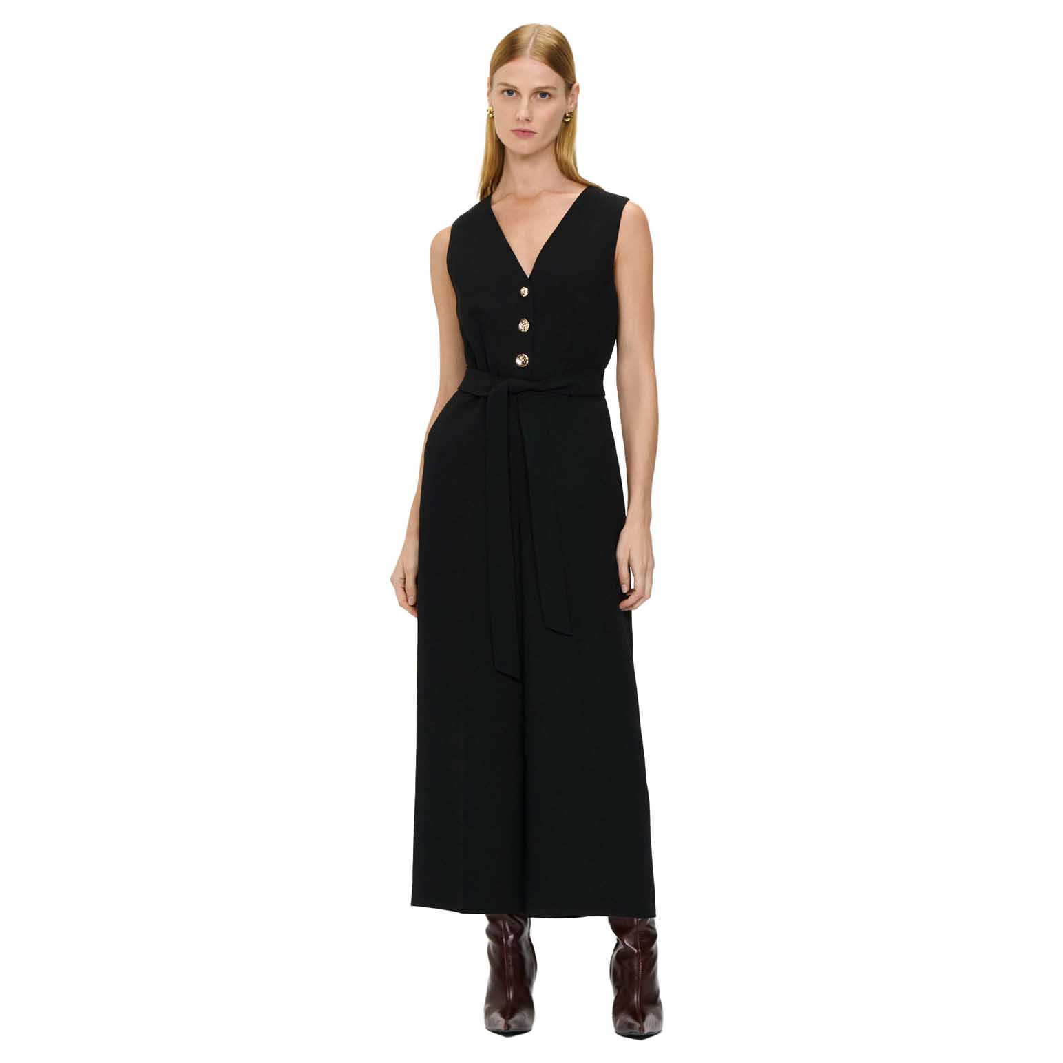 Veronika Maine Double Weave Button Front Jumpsuit